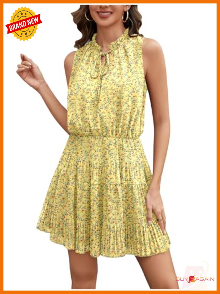 Womens Sleeveless Flowy Chiffon A Line Mini Dress